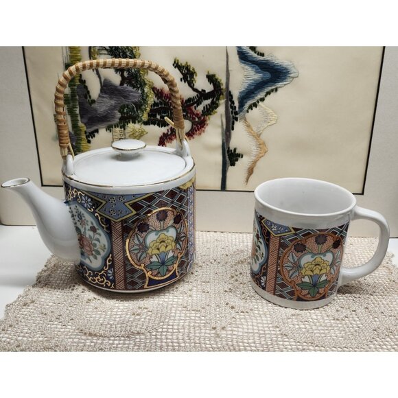 Imari Ware Teapot & Mug Set National Silver Co Nagoya Japan Vintage - Picture 1 of 14